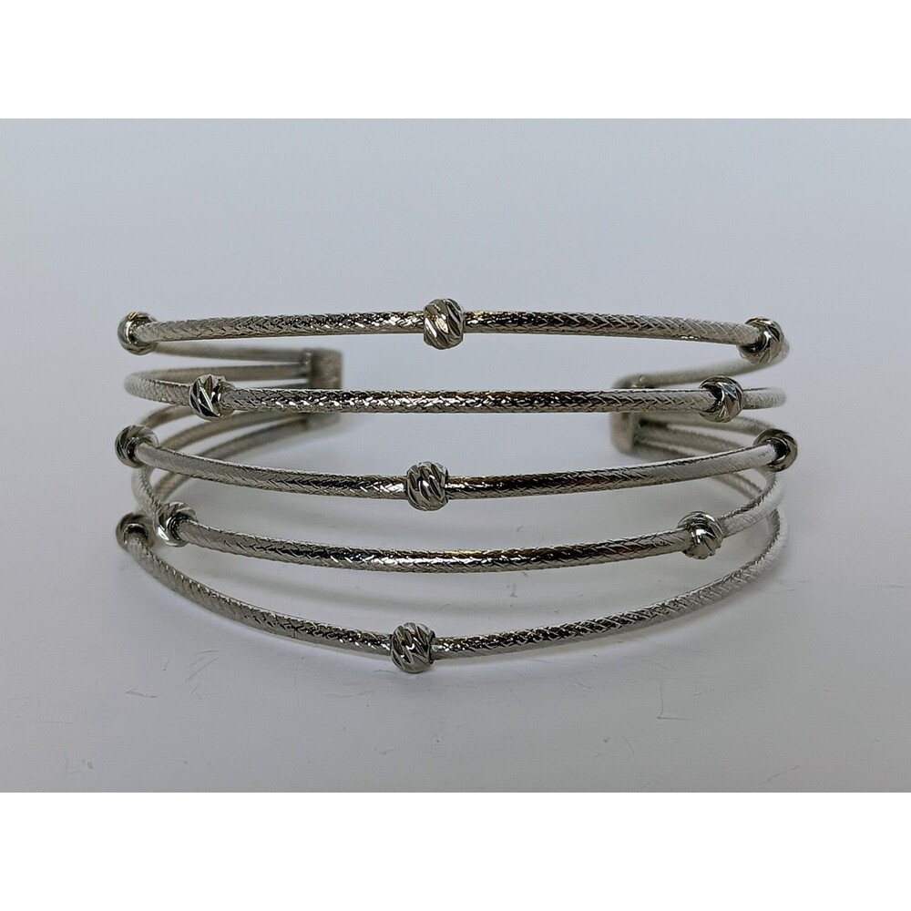 Textured Silvertone Ball Cable Cuff Bracelet 7.5 in